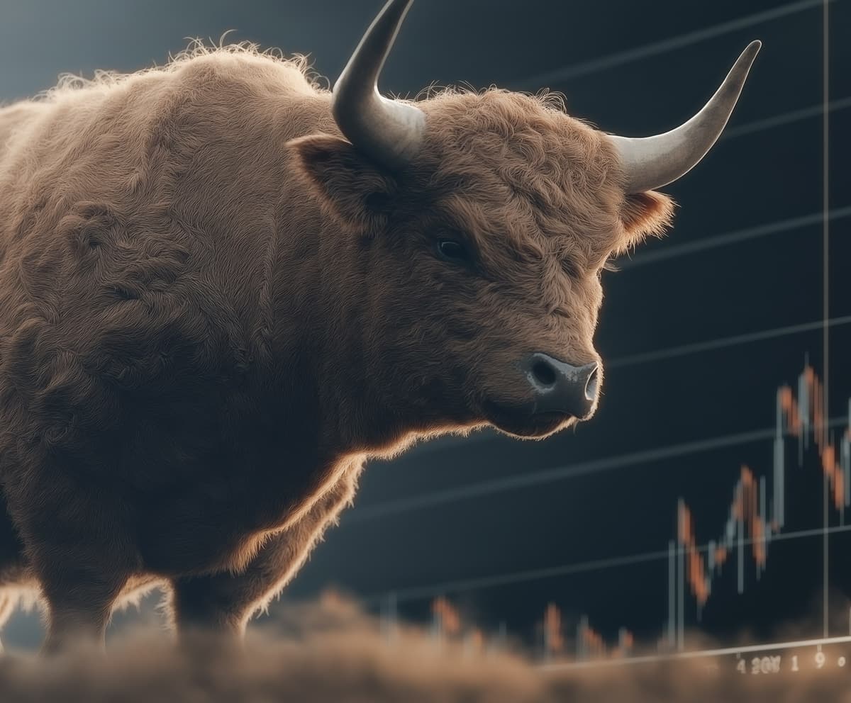 Stock market chart with rising stock symbols